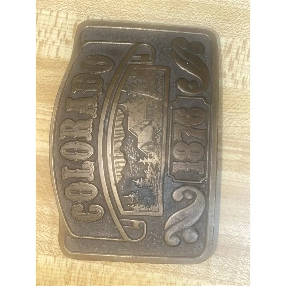 VTG 70s Colorado Belt Buckle 1876 Bronze Brass CDC Association Fits Up To 1.75”